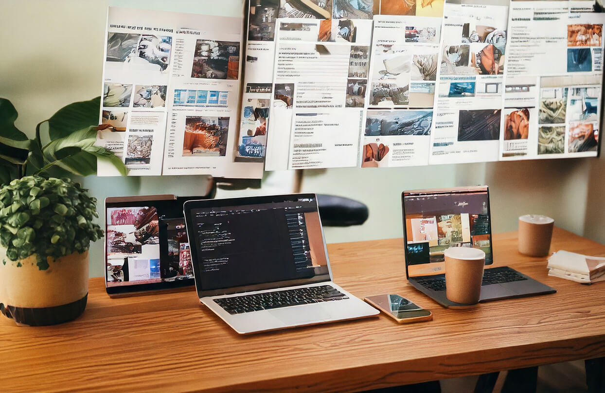 多くのWEBサイトとノートパソコン